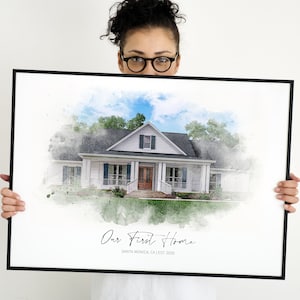 Aquarel huis van foto, gepersonaliseerd eerste huiscadeau, custom housewarmingcadeau, afdrukbaar huisportret