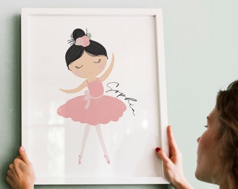 Ballerina Wall Art, Custom Ballerina Name for Girls, Personalized Baby Gift, Ballet Dancer Printable
