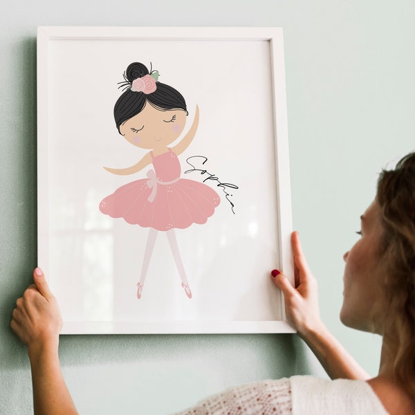 Ballerina Wall Art, Custom Ballerina Name for Girls, Personalized Baby Gift, Ballet Dancer Printable