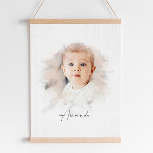 Gepersonaliseerd aquarelportret, babyportret op maat, cadeau voor moeder, gepersonaliseerd schilderij van foto
