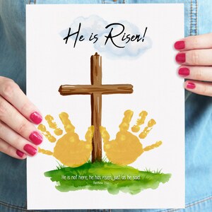 He Is Risen Handprint Craft | Christian Easter Sunday School Activity | Religious Printable for Kids | DIY Bible Verse Art | Matthew 28:6