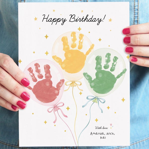 Birthday Handprint Balloon Keepsake: DIY Kids Art (Digital File)