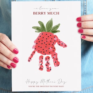 Manualidad con huella de fresa / Te quiero mucho, Berry / Regalo para el Día de la Madre hecho por niños / Recuerdo imprimible para mamá o abuela