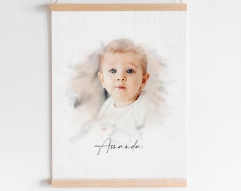 Retrato de bebé personalizado en acuarela: Pintura personalizada a partir de una foto (archivo digital)