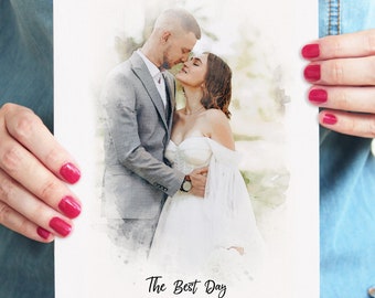 Acuarela a partir de una foto, regalo de boda personalizado, retrato de pareja imprimible, regalo de San Valentín, pintura digital personalizada