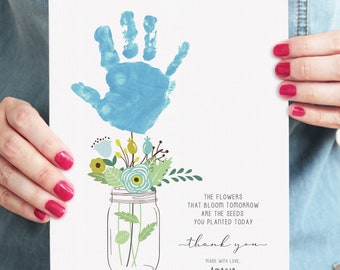 Teacher Appreciation Handafdrukkunst: doe-het-zelfbloemen aandenken (digitaal bestand)