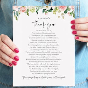 Geschenk für Lehrer, Dankeschön-Originalgedicht der Eltern, Andenken von Studenten, Geschenk zum Jahresende, Karte zum Lehrertag
