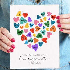 Teacher Appreciation Gift, Rainbow Heart, DIY Teacher Gift from Students, End of Year Gift, A Teacher&#39;s Heart Original Quote