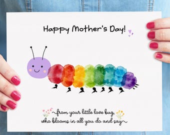 Moederdagvingerafdruk Love Bug Craft: rupskunst voor kinderen (digitale download)