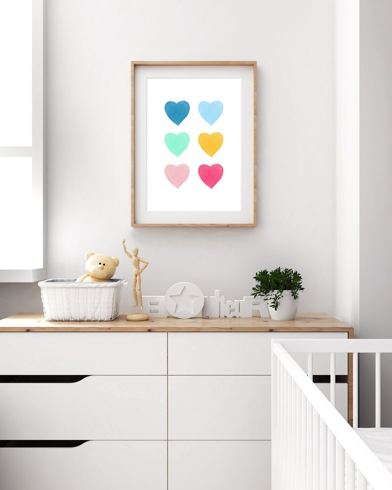 Colorful Nursery Art Nursery Heart Print Colorful Hearts Etsy