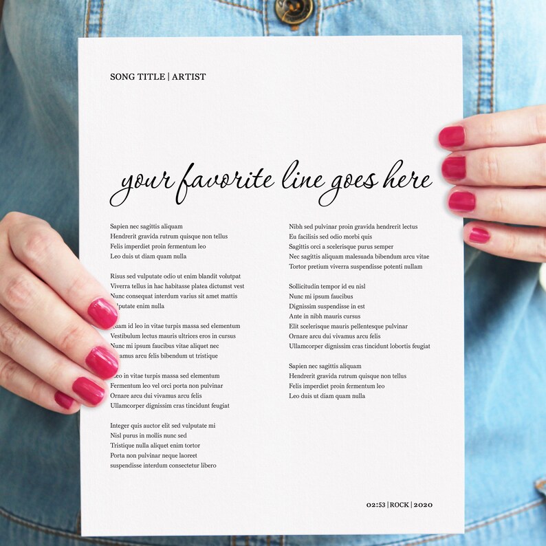 Song Lyrics Wall Art Custom Printable Song Personalized - Etsy