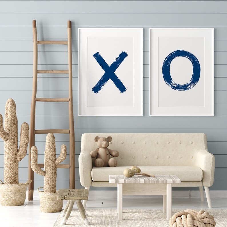 X O Wall Art Set of 2 Navy Blue XO Hugs and Kisses Poster Etsy