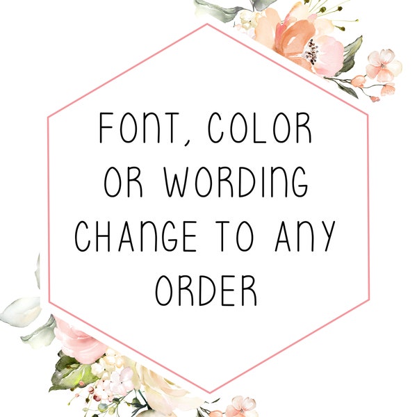 Font, Color, Wording Change or New Size to any Item.