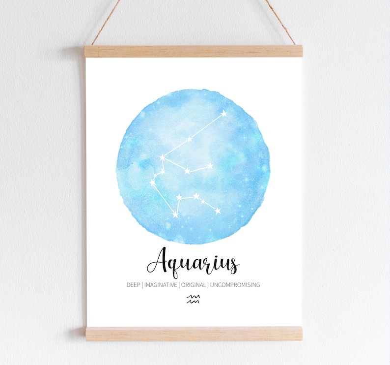 Aquarius Constellation Printable Watercolor Zodiac Sign With - Etsy