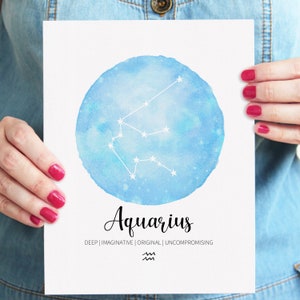 Aquarius Constellation Printable Watercolor Zodiac Sign With - Etsy