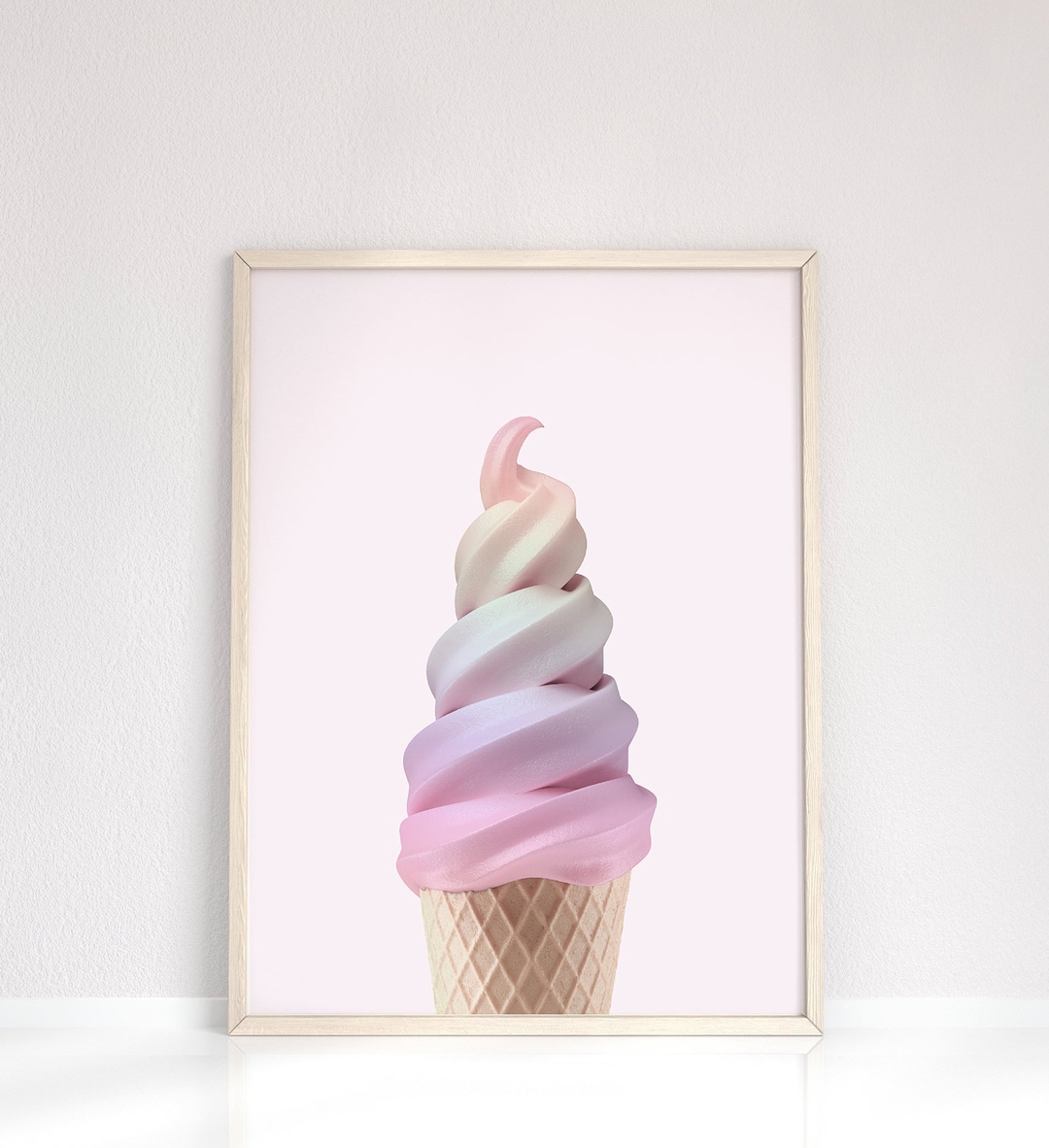 Girls Nursery Wall Art, Rainbow Ice Cream Poster on Blush Background ...