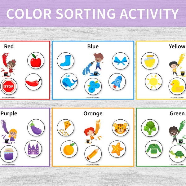 Color Sorting Activity for Homeschool & Preschoolers, Printable Worksheet, Fun and Educational Busy Binder Activities for Kids