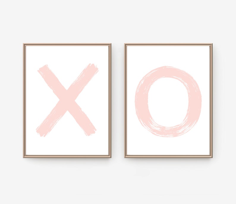 X O Wall Art Set of 2 Blush Pink XO Hugs and Kisses Poster Etsy
