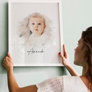 Gepersonaliseerde aquarelportret, babyportret op maat, cadeau voor moeder, gepersonaliseerd schilderij van foto afbeelding 4