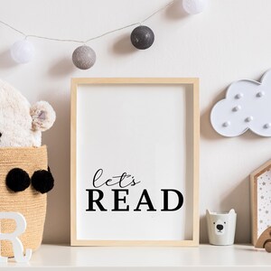 Let's Read Sign, Eduactional Wall Art, Monochrome Reading Corner Print ...