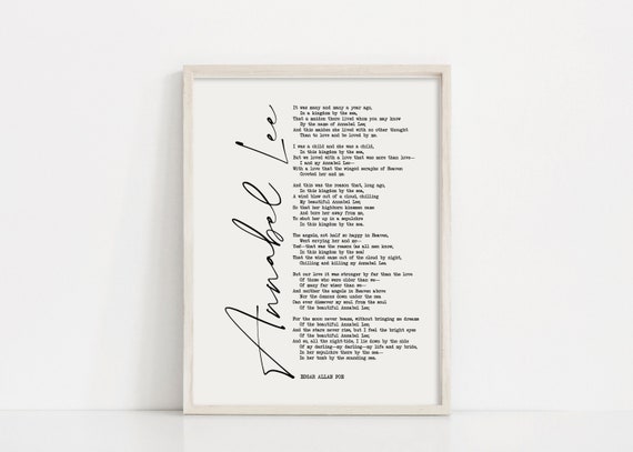 Edgar Allan Poe Wall Art, Printable Poem, Annabel Lee Poster, Minimalist Poetry