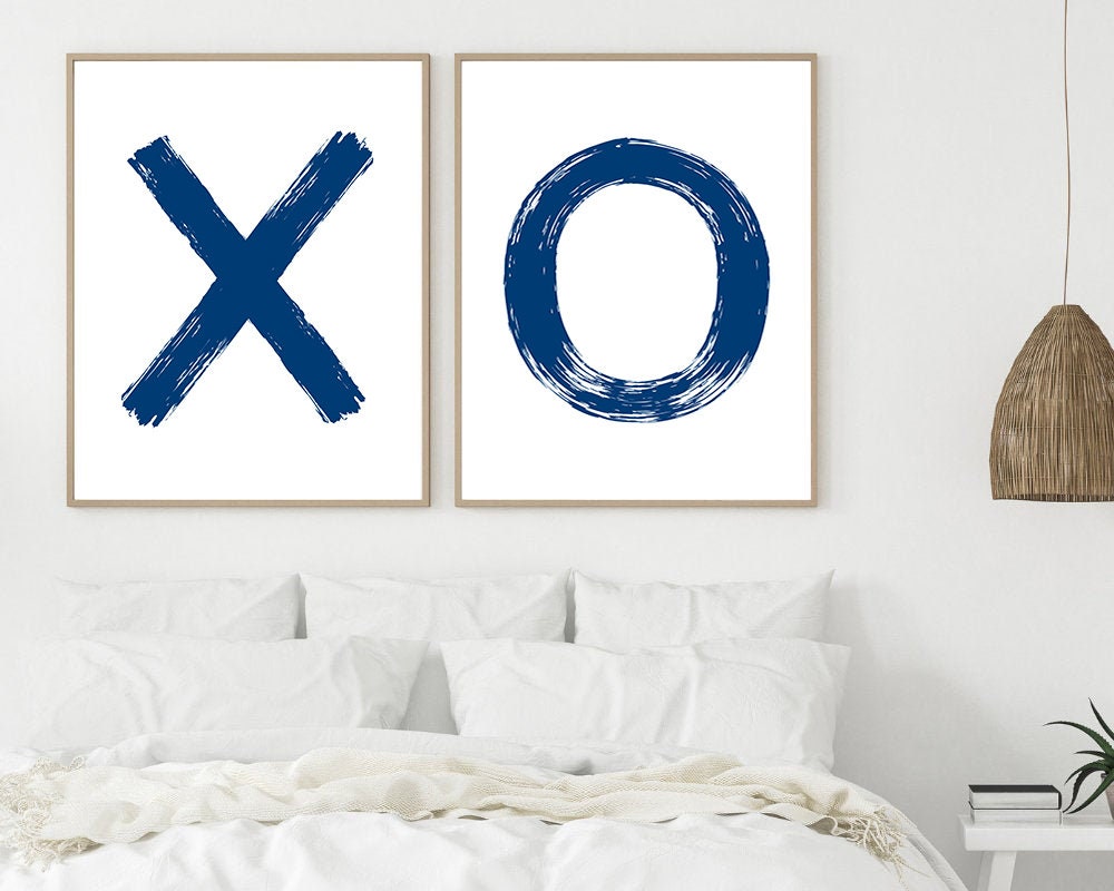 X O Wall Art Set of 2 Navy Blue XO Hugs and Kisses Poster Etsy