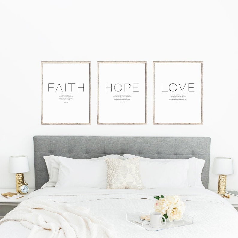 Bible Verse Wall Art Minimalist Scripture Wall Decor Set of 3 Faith Hope Love Print