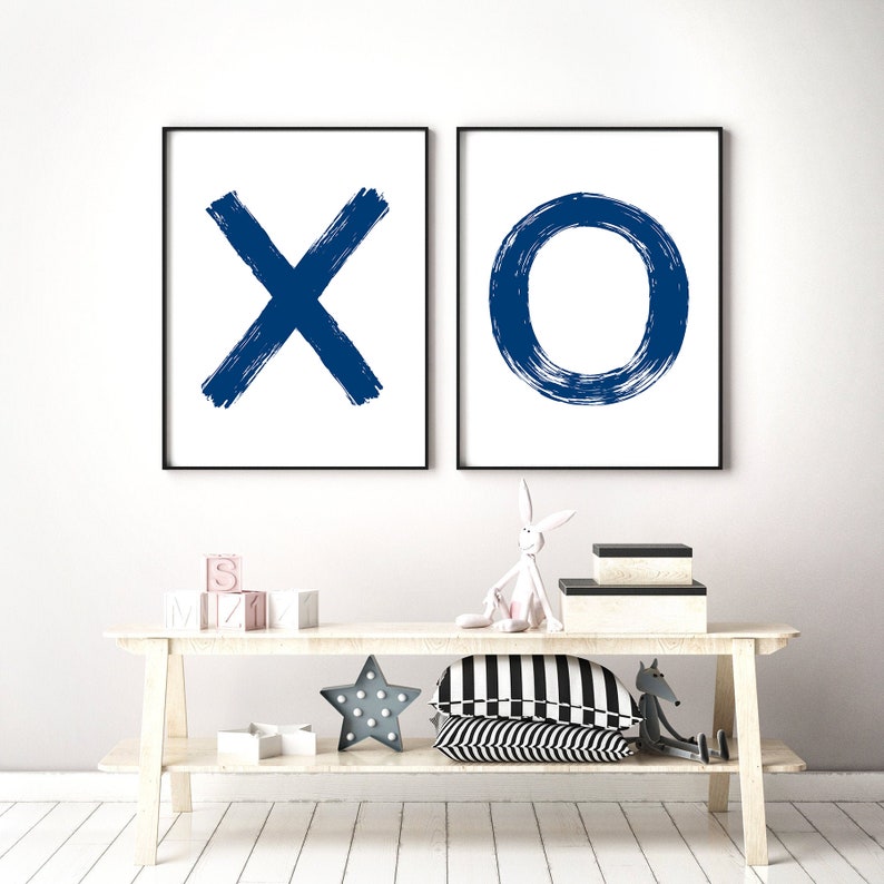 X O Wall Art Set of 2 Navy Blue XO Hugs and Kisses Poster Etsy