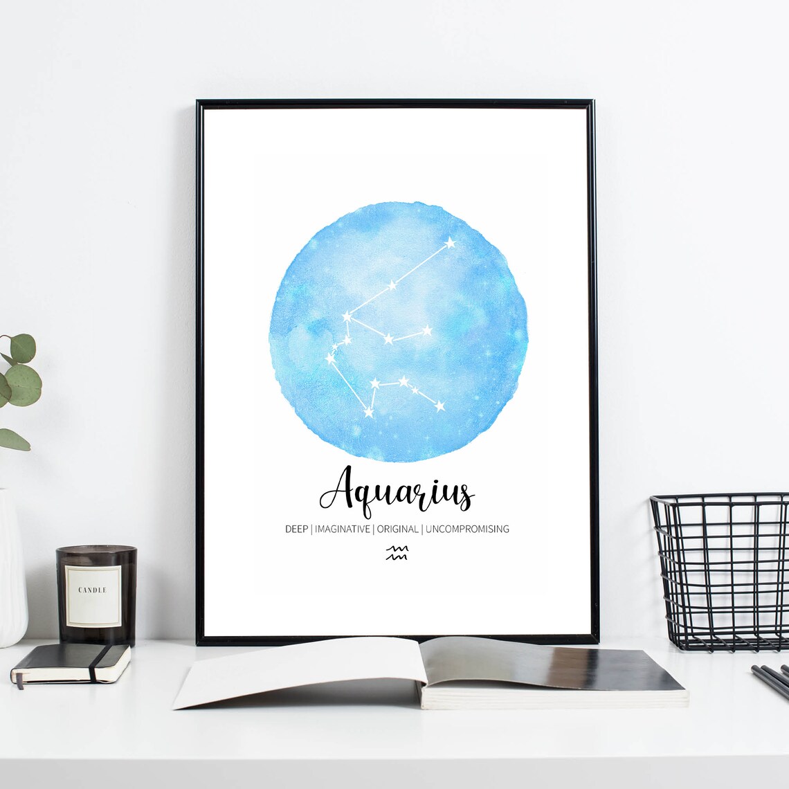 Aquarius Constellation Printable Watercolor Zodiac Sign With - Etsy