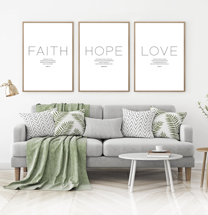 Bible Verse Wall Art Minimalist Scripture Wall Decor Set of 3 Faith Hope Love Print