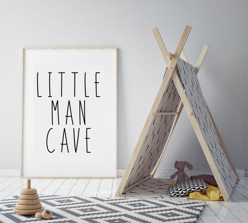 Little Man Cave Wall Art, Minimalist Kids Quote Print for Nursery, Playroom or Boys Bedroom image 2