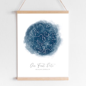Star Map by Date Printable, Custom Sky Map, Personalized Anniversary Gift, Watercolor ...