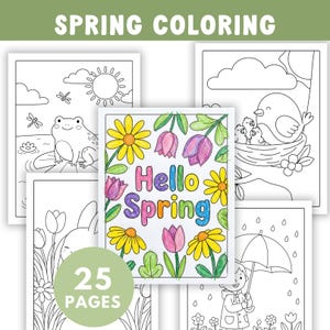 Spring Coloring Pages Bundle | 25 Printable Kids Coloring Sheets 8.5x11 PDF (Digital Download)