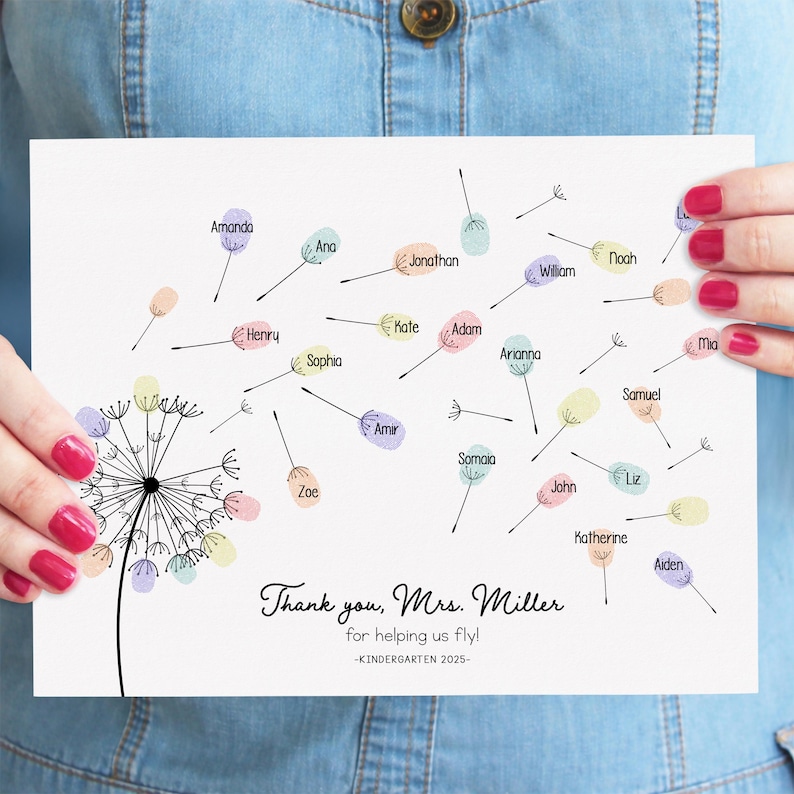 Personalized Teacher Fingerprint Dandelion Art | Custom Student Gift ...
