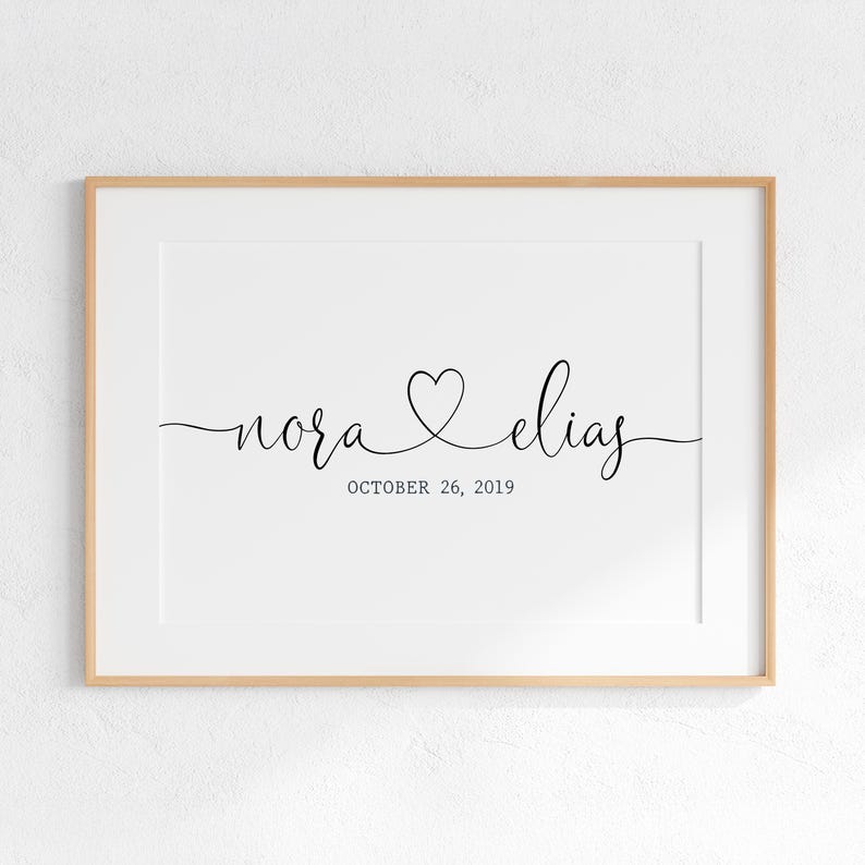 Date Sign Cursive Custom Couple Name Sign Printable | Wedding Date Wall Art - Etsy