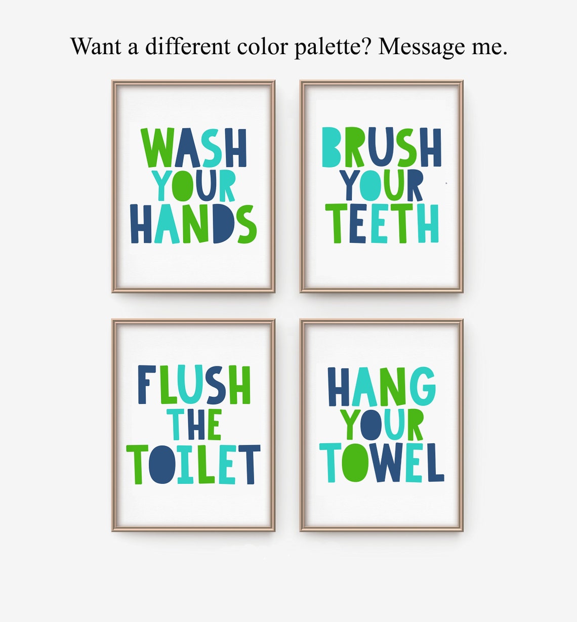 Bathroom Wall Art Set of 4 Colorful Bathroom Rules Print for Etsy