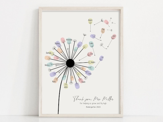 Personalized Teacher Appreciation Dandelion Fingerprint Art (Digital File)