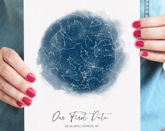 Custom Sky Map Printable Star Map by Date Personalized | Etsy