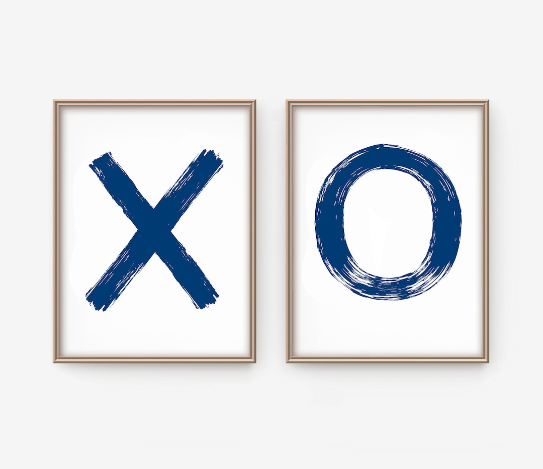 X O Wall Art, Set of 2 Navy Blue XO Hugs and Kisses Poster, Printable
