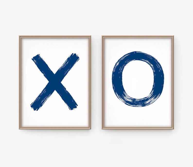 X O Wall Art Set of 2 Navy Blue XO Hugs and Kisses Poster Etsy