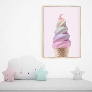 Girls Nursery Wall Art, Rainbow Ice Cream Poster on Blush Background ...