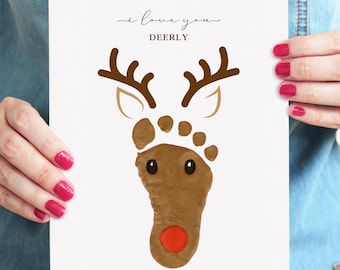 Reindeer Footprint Christmas Keepsake | Baby's First Christmas Craft | Printable DIY Gift for Kids & Family
