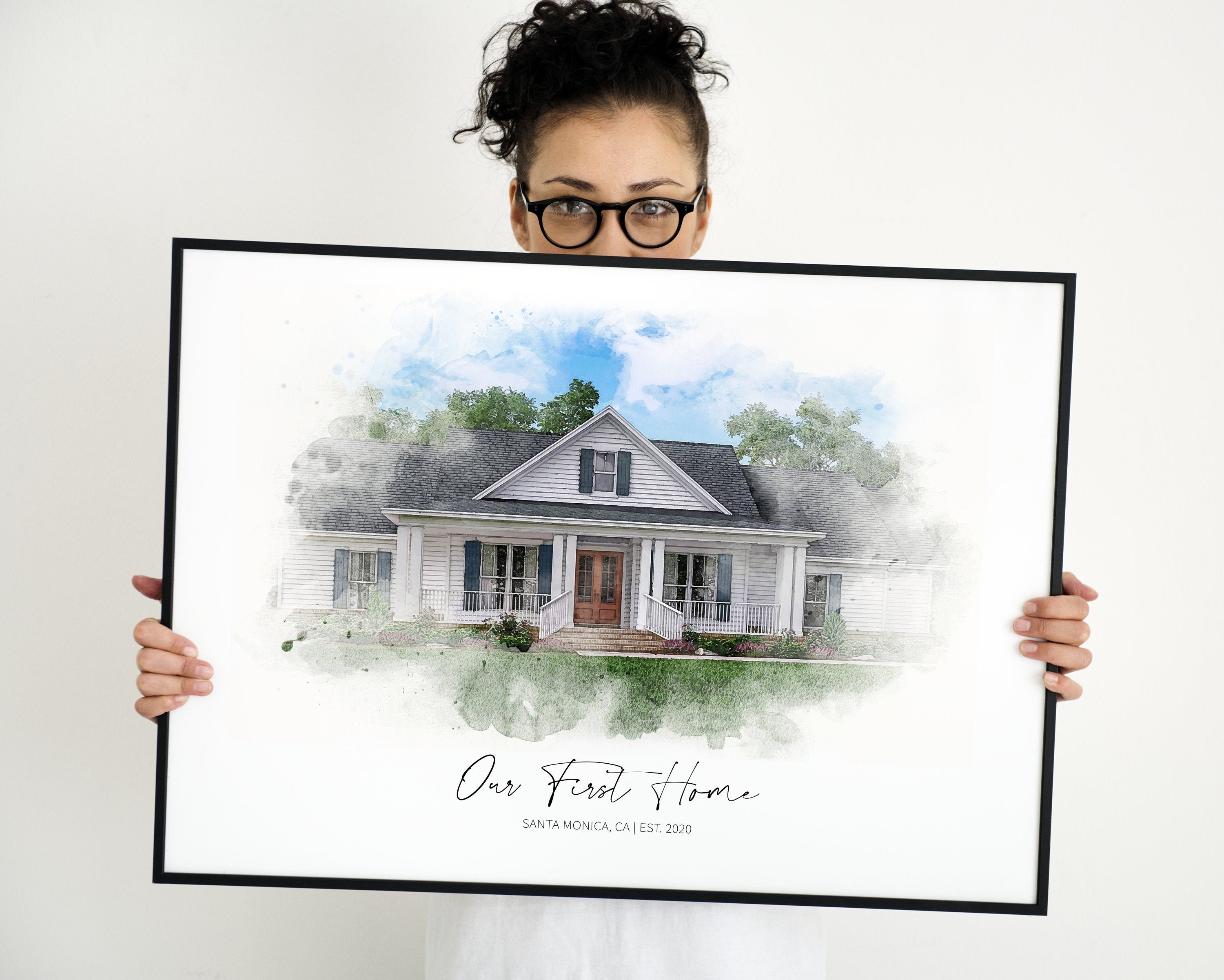 Casa de acuarela a partir de una foto, regalo personalizado para tu primera casa, regalo de inauguración personalizado, retrato imprimible de tu casa.