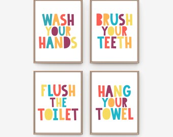 Kids Bathroom Print Wipe Flush Wash INSTANT DOWNLOAD 8x10 - Etsy