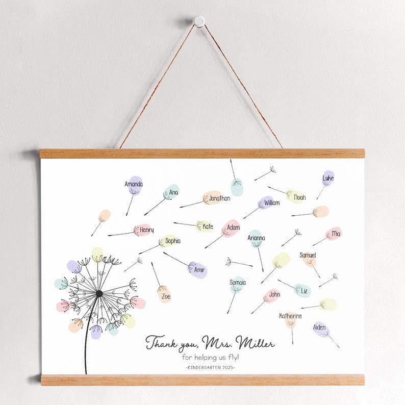 Personalized Teacher Fingerprint Dandelion Art | Custom Student Gift ...