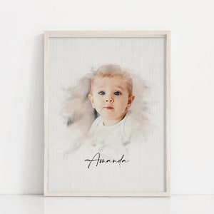 Gepersonaliseerde aquarelportret, babyportret op maat, cadeau voor moeder, gepersonaliseerd schilderij van foto afbeelding 5