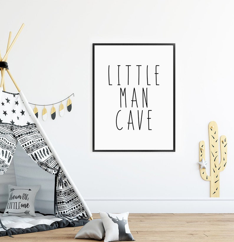 Little Man Cave Wall Art, Minimalist Kids Quote Print for Nursery, Playroom or Boys Bedroom image 3