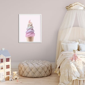 Girls Nursery Wall Art, Rainbow Ice Cream Poster on Blush Background ...