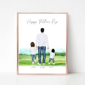 Fathers Day Gift, Custom Father and Kids Portrait, Personalized Fathers Day Gift