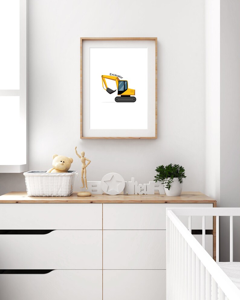 Vehicles for Nursery Decor Construction Wall Art Toddler Boy Room Print Set of 6 Transportation Printable for Boys